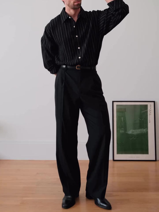 Black Pinstriped Button-Down Shirt — mode femme