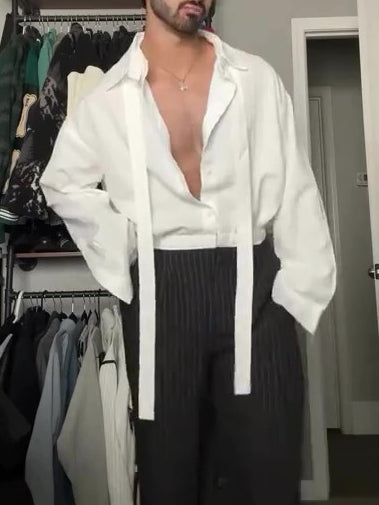 Chemise Blanche Oversize Nœud Avant - Col Ouvert Décontracté